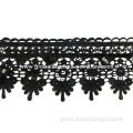 Polyester chemical lace trimming with 5mm black sequin, available in various designs